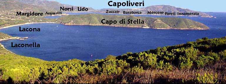 Panoramica del territorio di Capoliveri e le sue numerose spiagge: Lacona, Lido di Capoliveri, Morcone, Innamorata e tante altre. Capoliveri Isola d'Elba